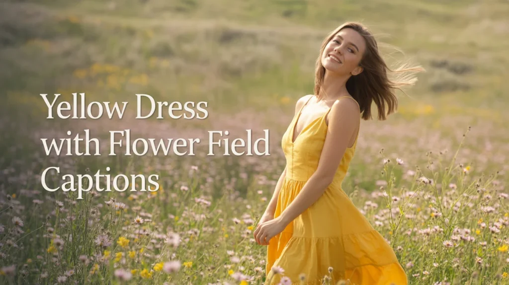 Yellow Dress with Flower Field Captions