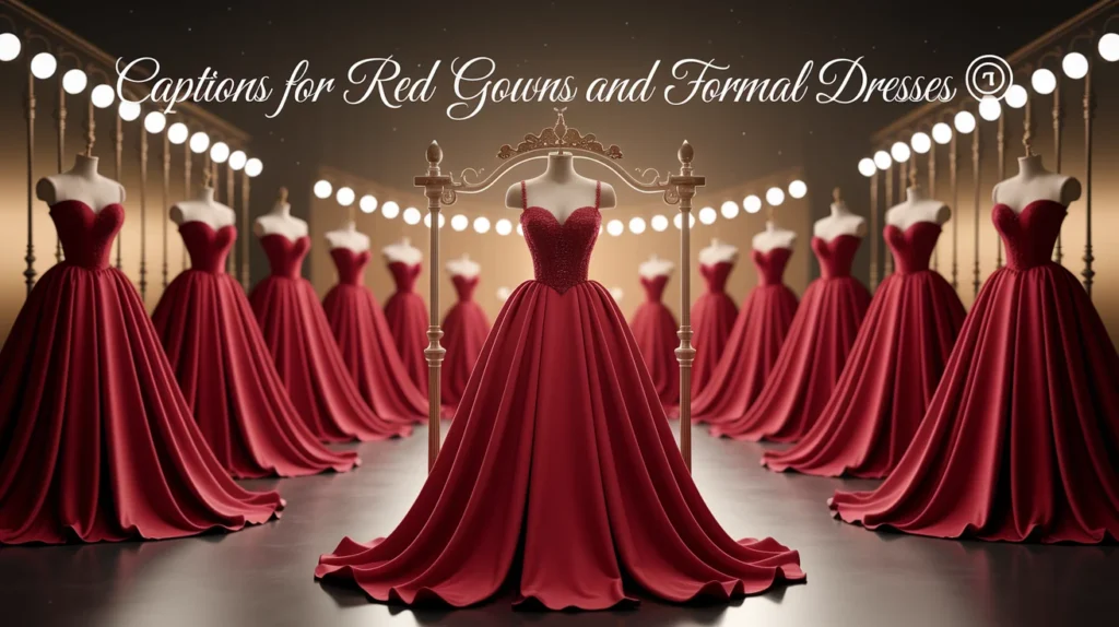 Captions for Red Gowns and Formal Dresses
