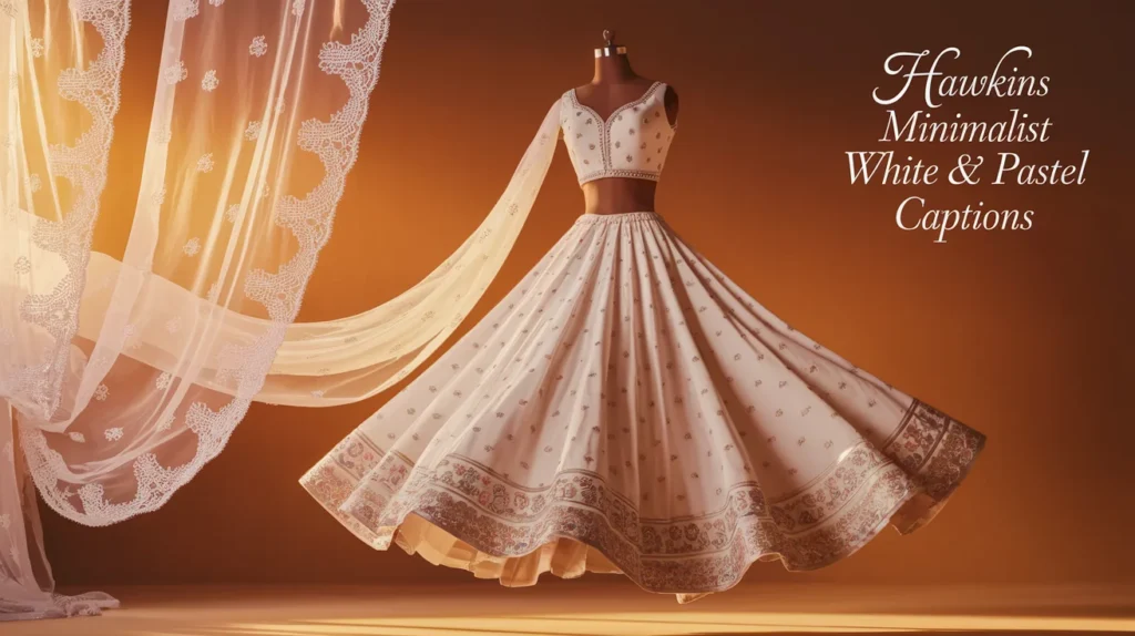 Minimalist White & Pastel Lehenga Captions
