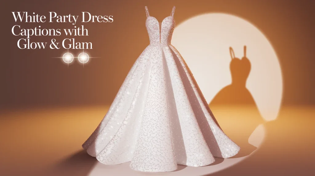 White Party Dress Captions With Glow & Glam